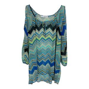 Maurices Womens Shirt Size 2 Blue Green 3/4 Sleeve Sheer Cold Sleeves